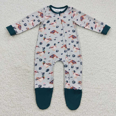 9.26 RTS Sibling Baby Boys Ducks Plaid Pajamas Sets Zipper Footed Rompers