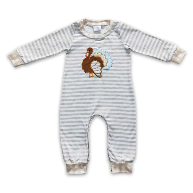 RTS Sibling milk silk Baby Boys Cute Cute Fall Thanksgiving Turkey Print Rompers