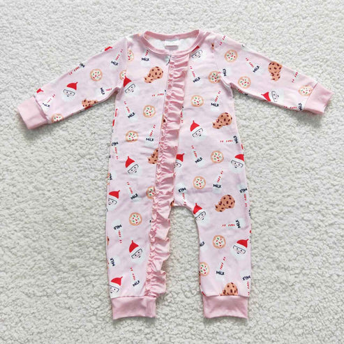 9.16 RTS Sibling Baby Kids Cookie Milks Santa Button Top Pants Christmas Pajamas Sets Zipper Footie Rompers