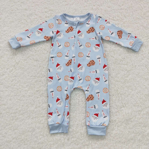 9.16 RTS Sibling Baby Kids Cookie Milks Santa Button Top Pants Christmas Pajamas Sets Zipper Footie Rompers