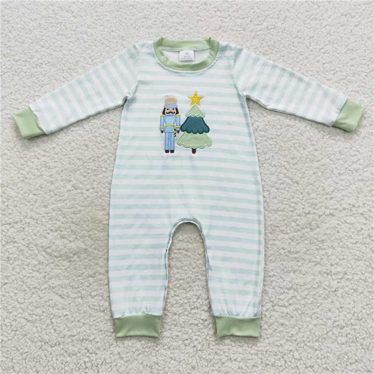 USA Warehouse (IN STOCK) LR0479 Baby Boy Christmas Tree Stripe Ballet Romper Holiday Outfit for Infants