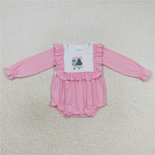 USA Warehouse (IN STOCK) LR0480 Pink Christmas Tree Ballet Baby Girls Romper Holiday Outfit for Infants Soft Comfortable Clothing