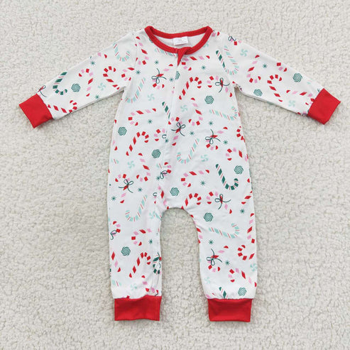 9.16 RTS Sibling Baby Kids Candy Cane Snowflake Top Pants Christmas Pajamas Sets Zipper Footie Rompers