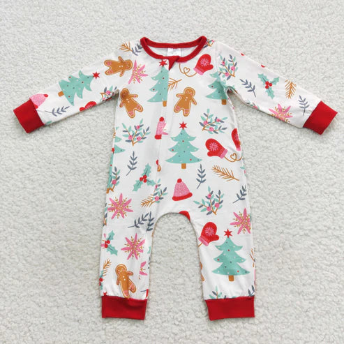 9.16 RTS Sibling Baby Kids Trees Snowflake Top Pants Christmas Pajamas Sets Zipper Footie Rompers