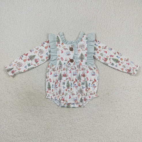 9.26 RTS Sibling Baby Girls Christmas Present Belt Button Ruffle Knee Length Dresses Rompers