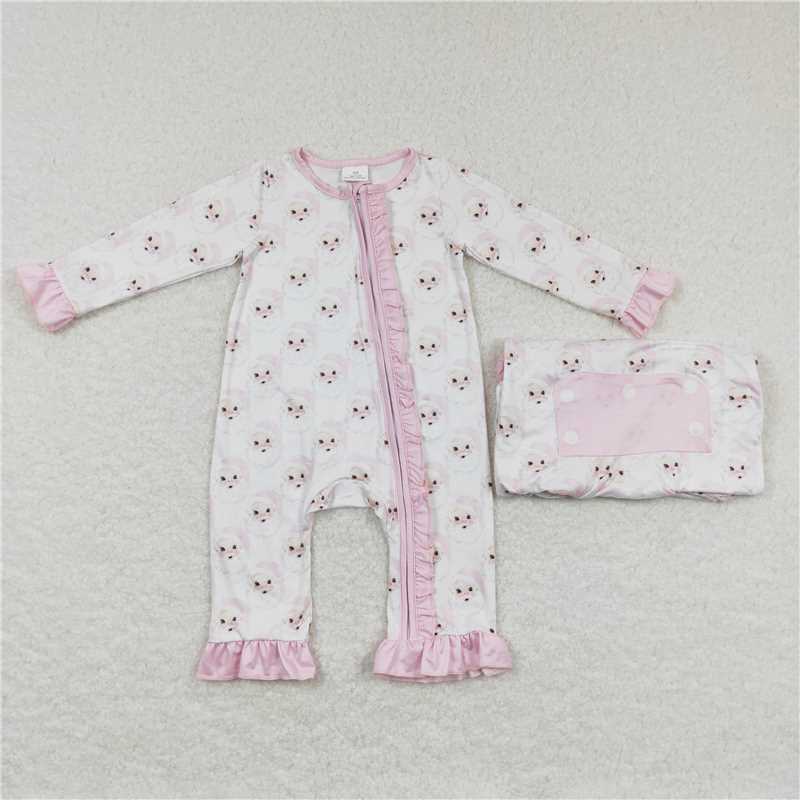 RTS Pink santa baby girls ruffle zipper Christmas romper