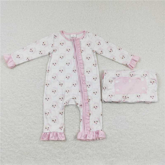 RTS Pink santa baby girls ruffle zipper Christmas romper