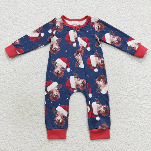 9.18 RTS Sibling Baby Boys Girls Christmas Hats Cows Farm Pant Pajamas Sets Rompers