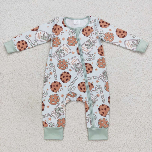 9.16 RTS Sibling Baby Kids Cookie Candy Cane Top Pants Christmas Pajamas Sets Zipper Footie Rompers