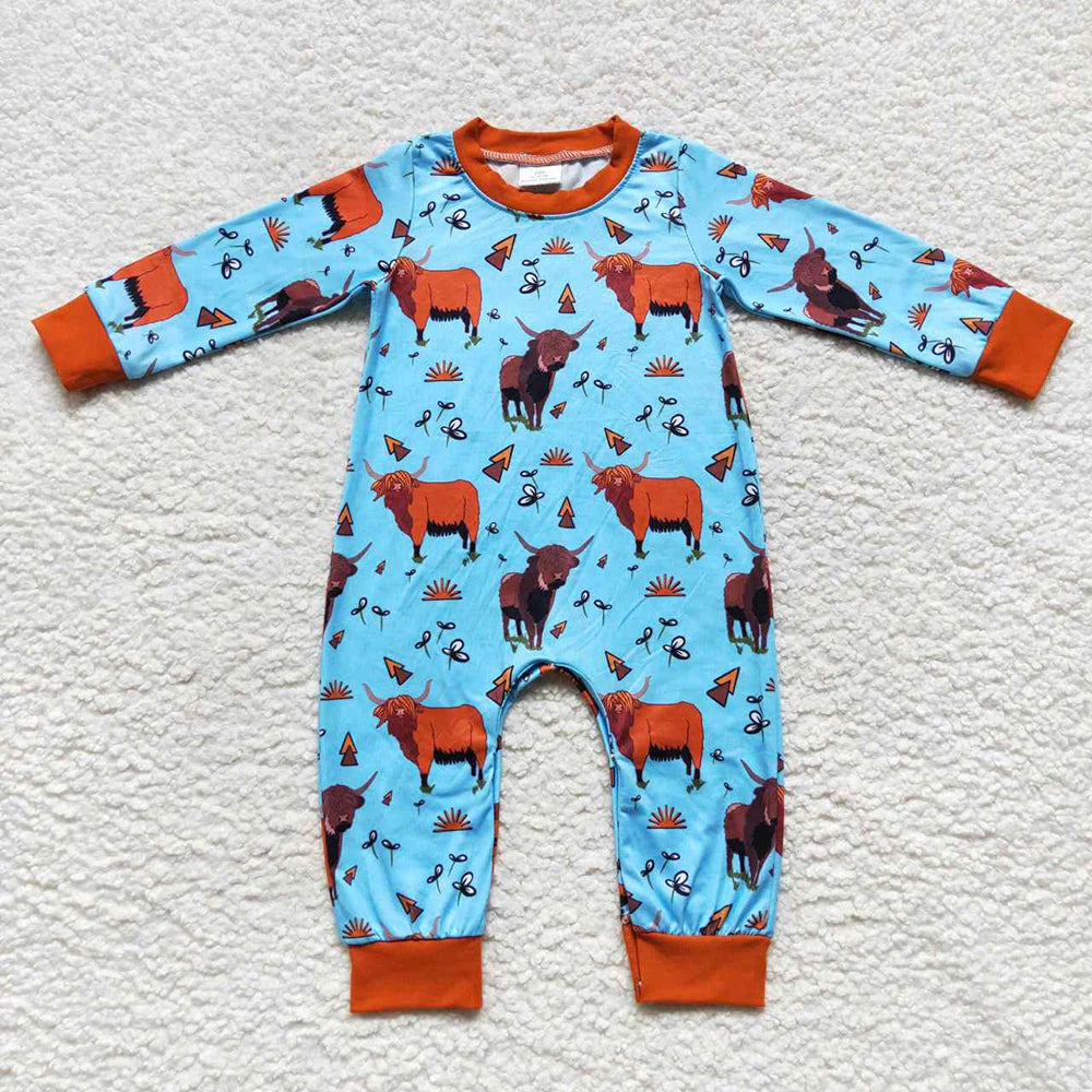 1.20 RTS Sibling Baby Girls Boys Long Sleeve Western Cow Rompers