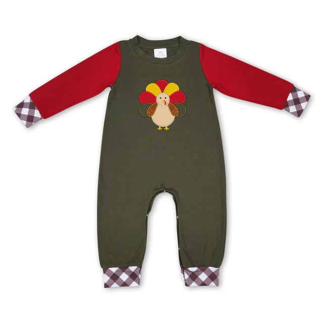RTS Sibling milk silk Baby Boys Cute Cute Fall Thanksgiving Turkey Print Rompers