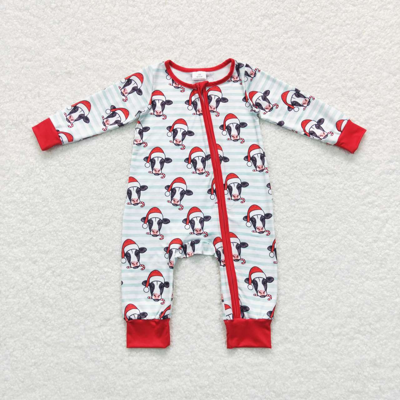 9.18 RTS Sibling Baby Boys Light Blue Stripe Hats Cows Top Pants Christmas Pajamas Sets Zipper Rompers