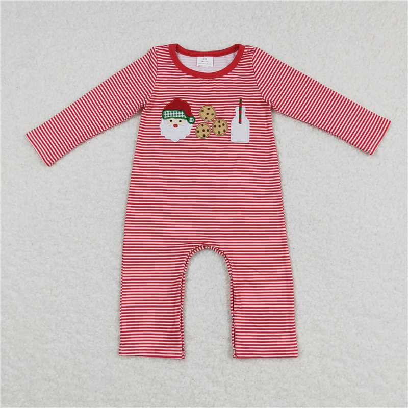 USA Warehouse (IN STOCK) LR0707 Baby Boy Long Sleeve Christmas Romper Santa Cookie Milk Stripe Design Comfortable And Festive Wear