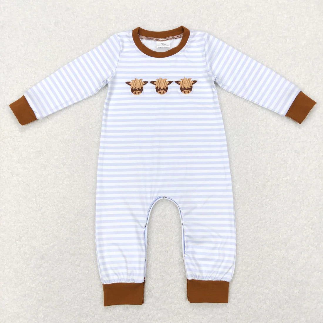 11.19 RTS Sibling Baby Boys Stripe Embroidery Highland Cows Pants Western Clothes Sets Rompers