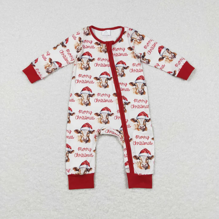 9.18 RTS Sibling Baby Boys Girls Merry Christmas Hats Cows Farm Pant Pajamas Clothes Sets Rompers