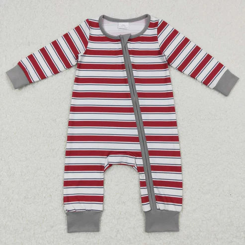 9.16 RTS Sibling Baby Boys Girls Red Stripe Top Pants Christmas Pajamas Clothes Sets Zipper Footie Rompers