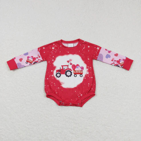 9.16 RTS Sibling Baby Kids Hearts Trucks Top Bell Bottom Pants Valentine Pajamas Clothes Sets Rompers