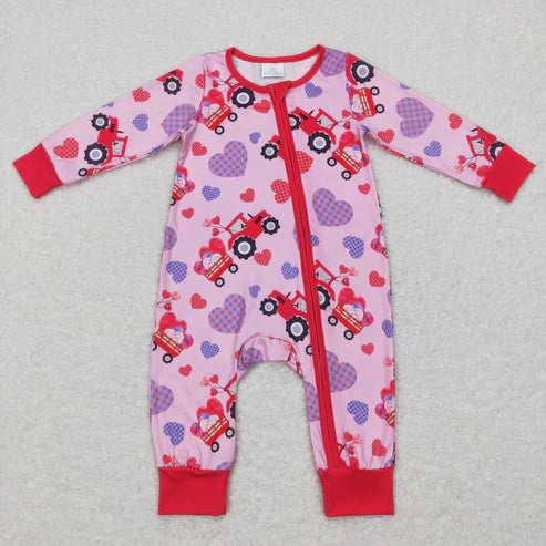9.16 RTS Sibling Baby Kids Hearts Trucks Top Bell Bottom Pants Valentine Pajamas Clothes Sets Rompers