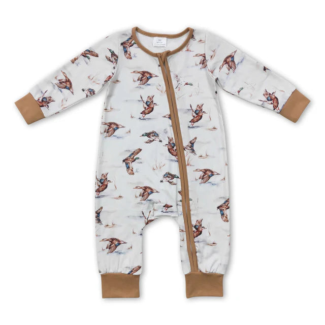 USA Warehouse (IN STOCK) Baby Kids long sleeves ruffleTwo Way Zip Convertible Rompers