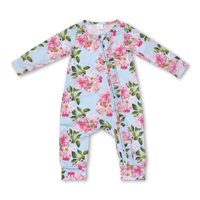 USA Warehouse (IN STOCK) Baby Kids long sleeves ruffleTwo Way Zip Convertible Rompers