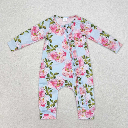 USA Warehouse (IN STOCK) LR0880 Baby Girls Winter Rompers Baby Infant Girls Spring Blue Flowers Long Sleeve Rompers