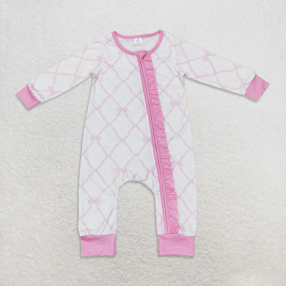 USA Warehouse (IN STOCK) Baby Girls Pink Long Sleeves Bow Zipper Romper with Pink Boots Cactus Bull Skull Design for Infants