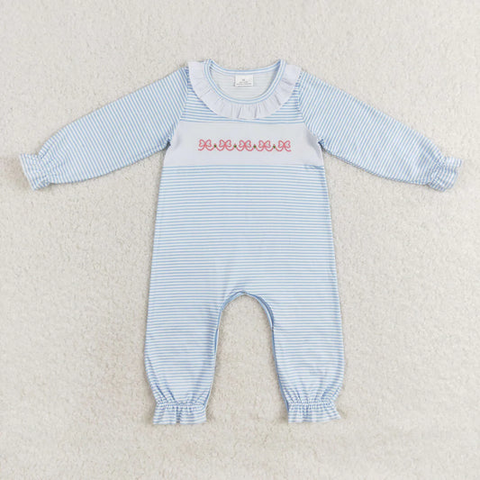 USA Warehouse (IN STOCK) LR0941 Baby Girls Winter Rompers Baby Infant Girls Long Sleeve Stripes Bows Rompers