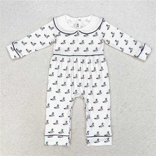 USA Warehouse (IN STOCK) LR0943 Long Sleeves Duck Baby Kids Romper Unisex Cartoon Print Cotton Padded Jumpsuit for Infants