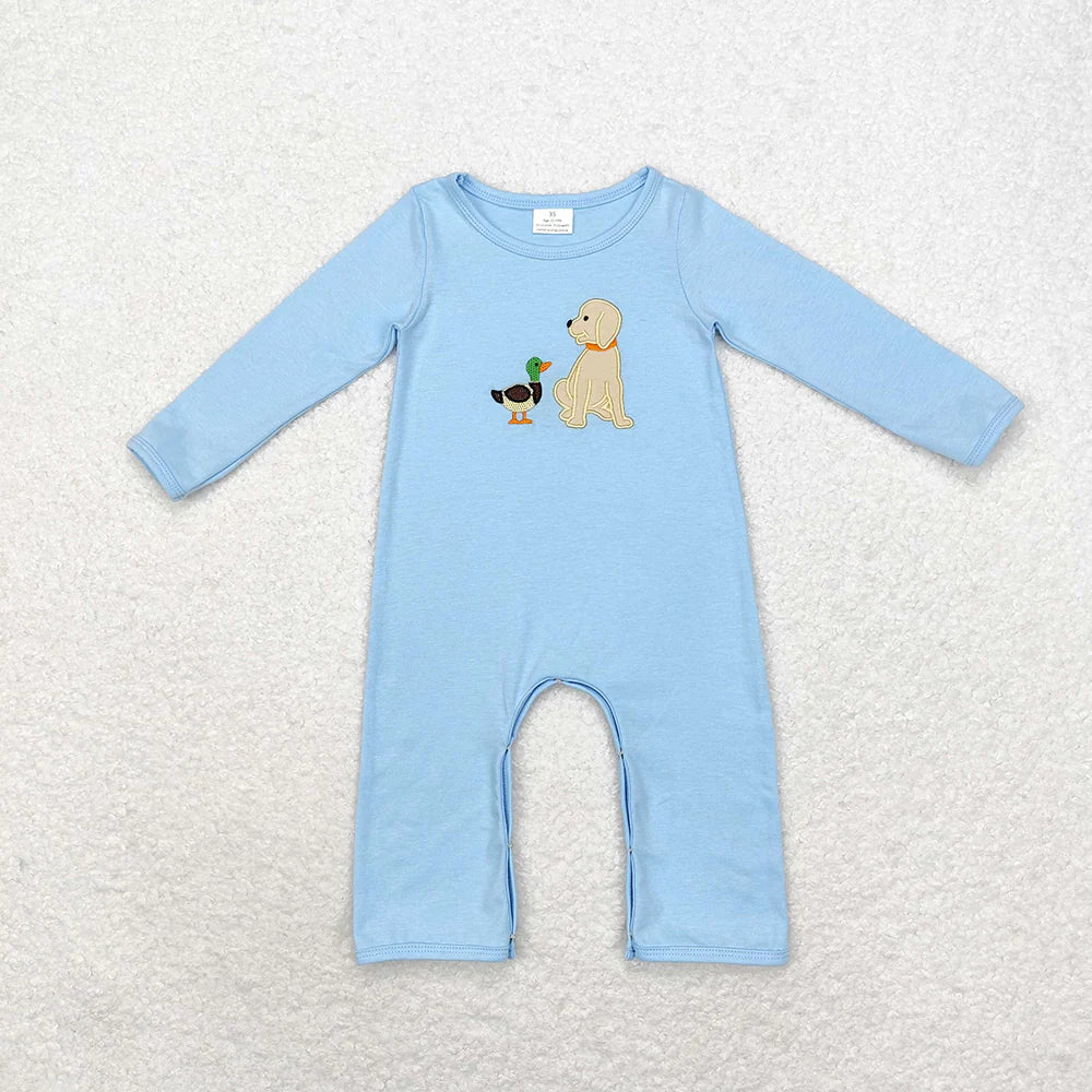 10.4 RTS Sibling Baby Infant Boys Embroidery Hunting Long Sleeve Rompers