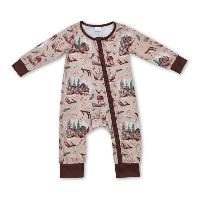 RTS Sibling Sibling milk silk Baby Cute Autumn Turkey Zipper Long Sleeve Rompers
