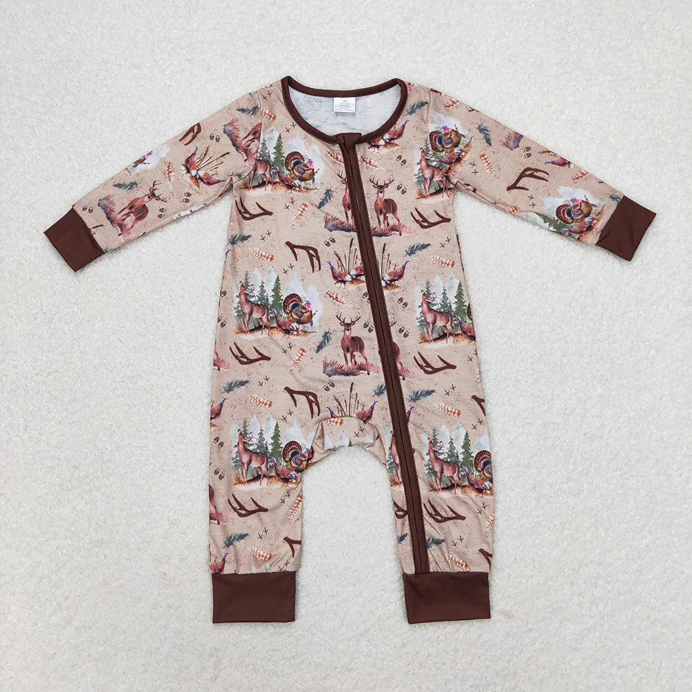 1.15 RTS Sibling Baby Infant Boys Hunting Season Duck Bamboo Zip Sleepers Rompers