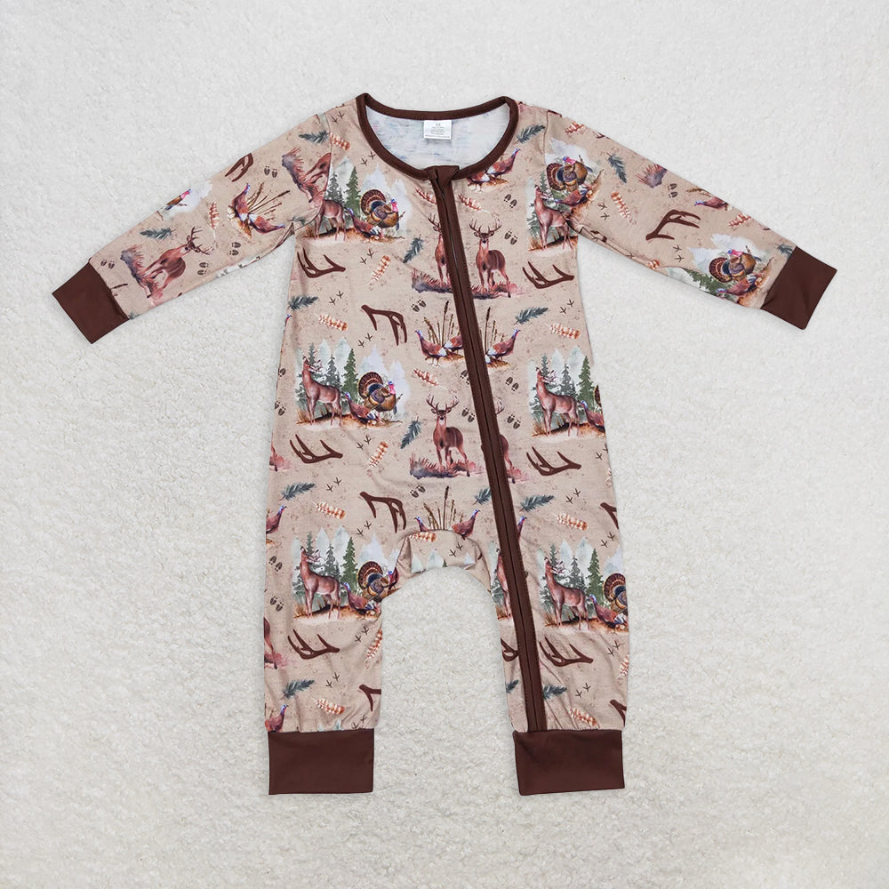 USA Warehouse (IN STOCK) Camo Deer Ruffle Baby Girls Romper Long Sleeves Zipper Sleepers Unisex Baby Outfit
