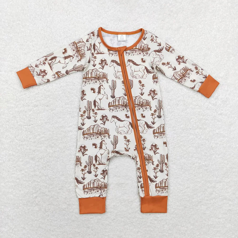 2.6 RTS Sibling Baby Infant Boys Girls Western Bamboo Zip Rompers