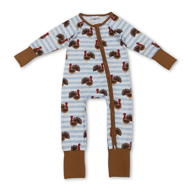 RTS Sibling Sibling milk silk Baby Cute Autumn Turkey Zipper Long Sleeve Rompers