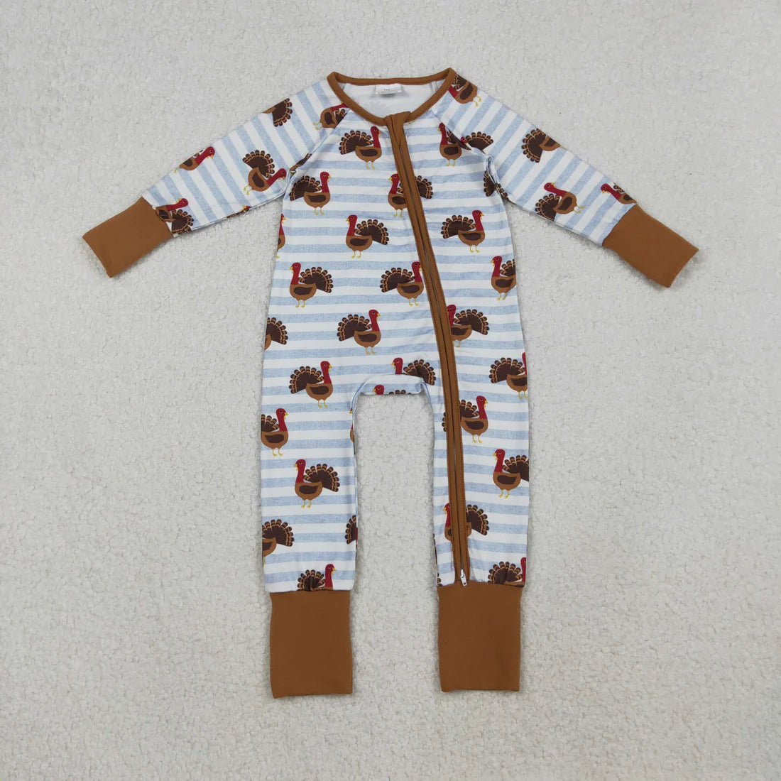 12.11 RTS Sibling Baby Kids Turkey Pie Pumpkins Thanksgiving Two Way Zip Convertible Rompers