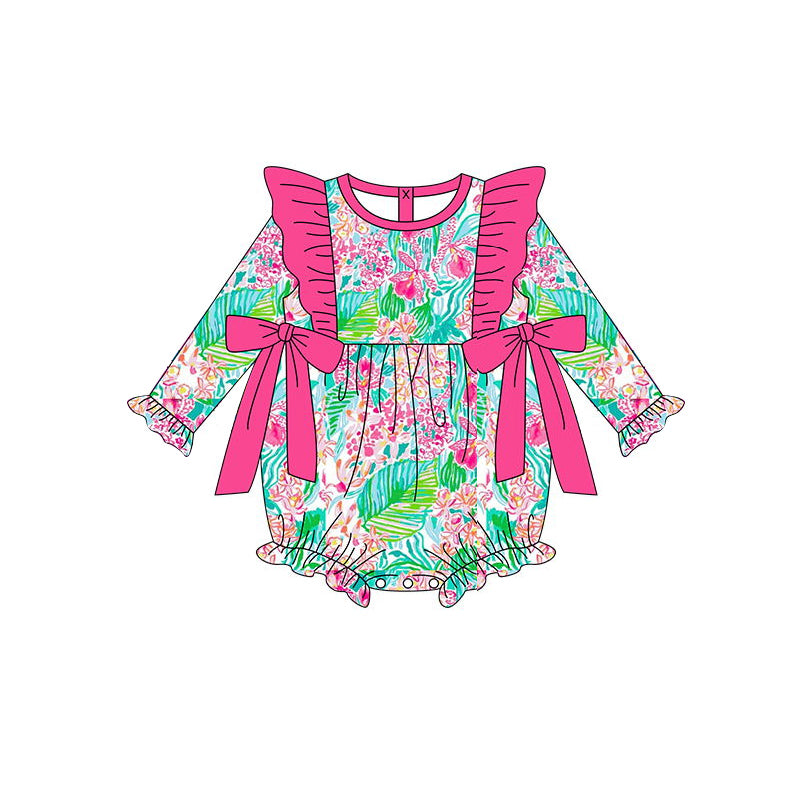No moq  LR1295 Pre-order Size 0-3m to 2t baby girls clothes long  sleeves romper