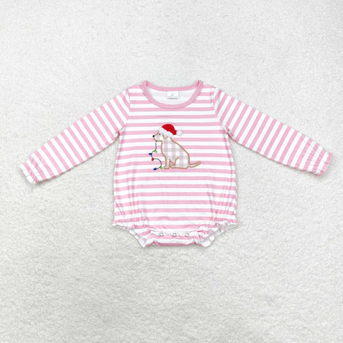 9.19 RTS Sibling Baby Kids Embroidery Dogs Lights Stripe Top Pants Christmas Clothes Sets Rompers