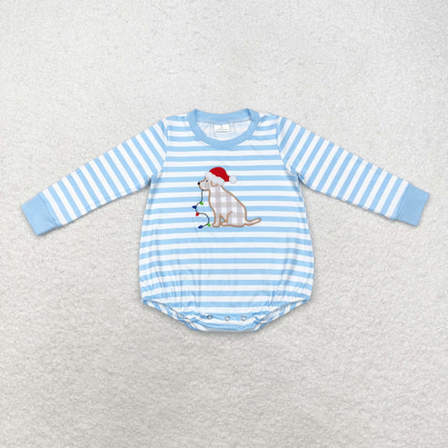 9.19 RTS Sibling Baby Kids Embroidery Dogs Lights Stripe Top Pants Christmas Clothes Sets Rompers