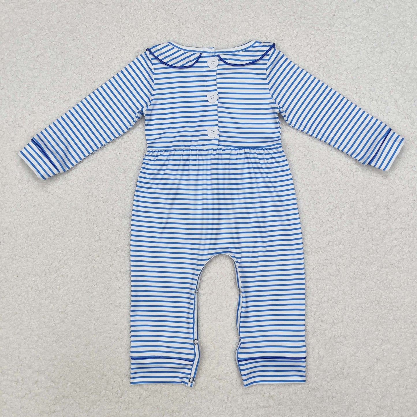 LR1447  Blue stripe long sleeves dog baby boys romper