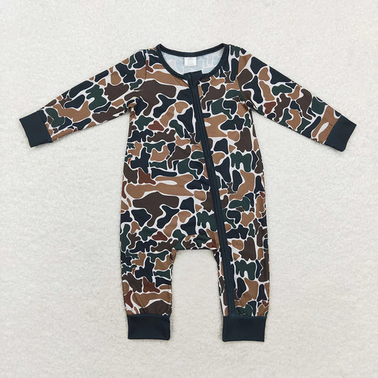 USA Warehouse (IN STOCK) LR1453 Baby Girls Winter Rompers Baby Infant Boys Brown Camo Fall Zip Rompers