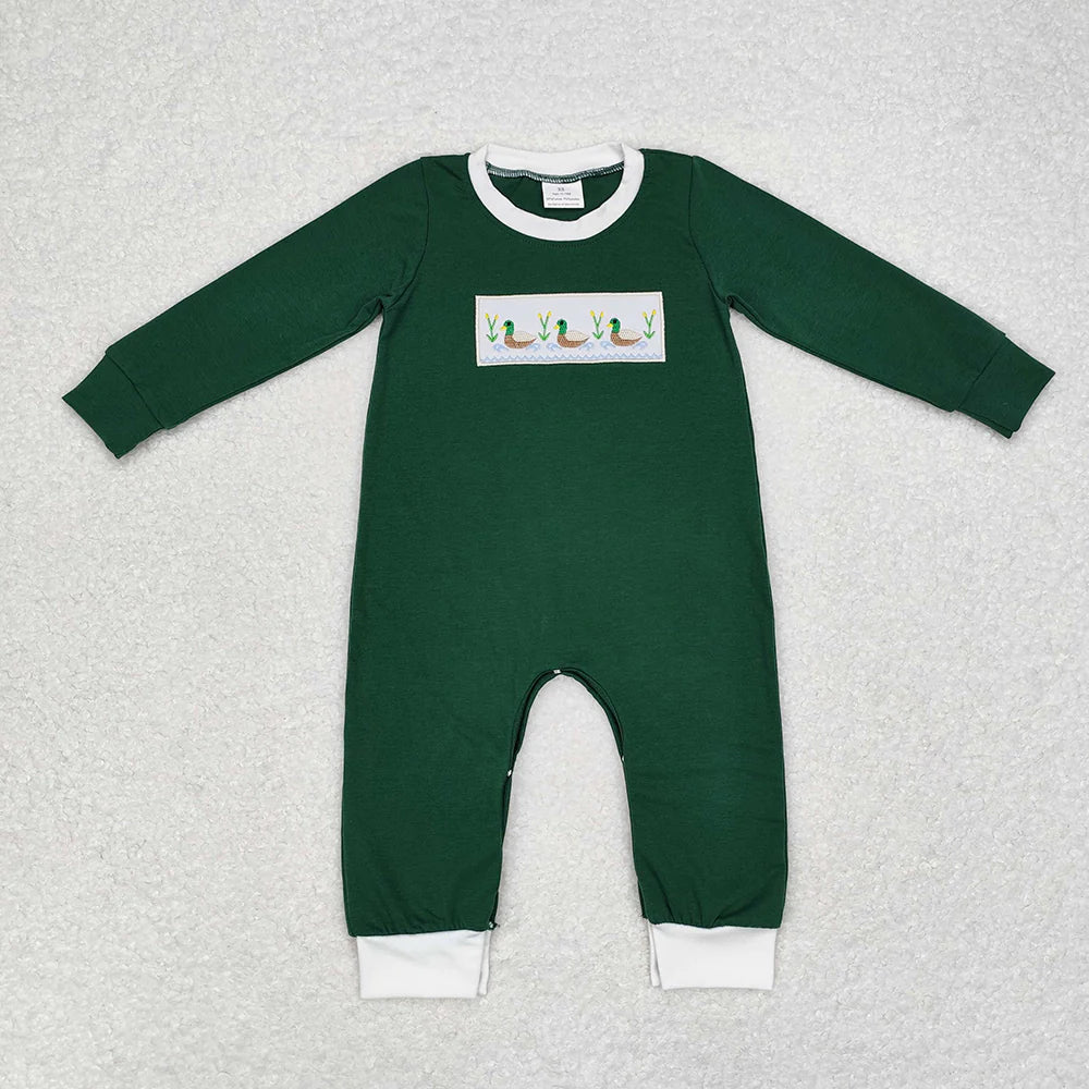 10.4 RTS Sibling Baby Infant Boys Embroidery Hunting Long Sleeve Rompers