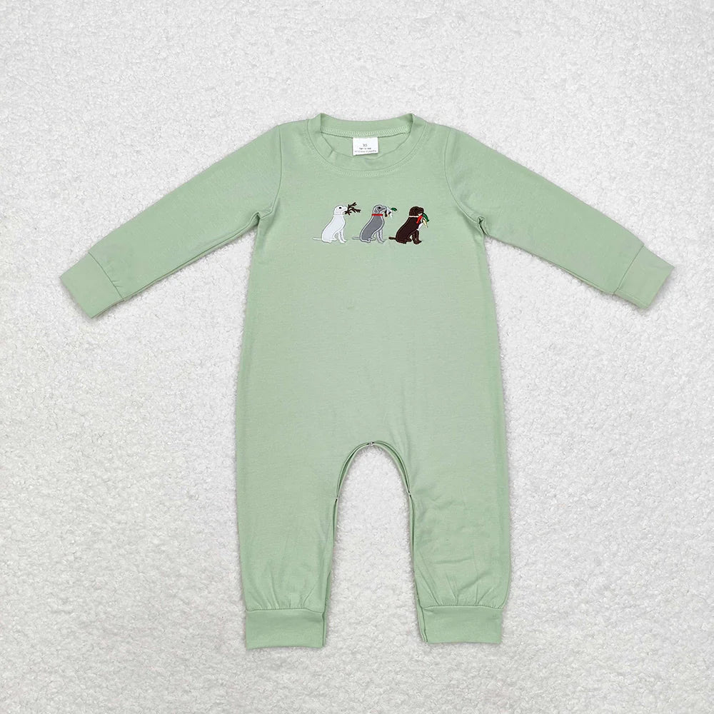 10.4 RTS Sibling Baby Infant Boys Embroidery Hunting Long Sleeve Rompers