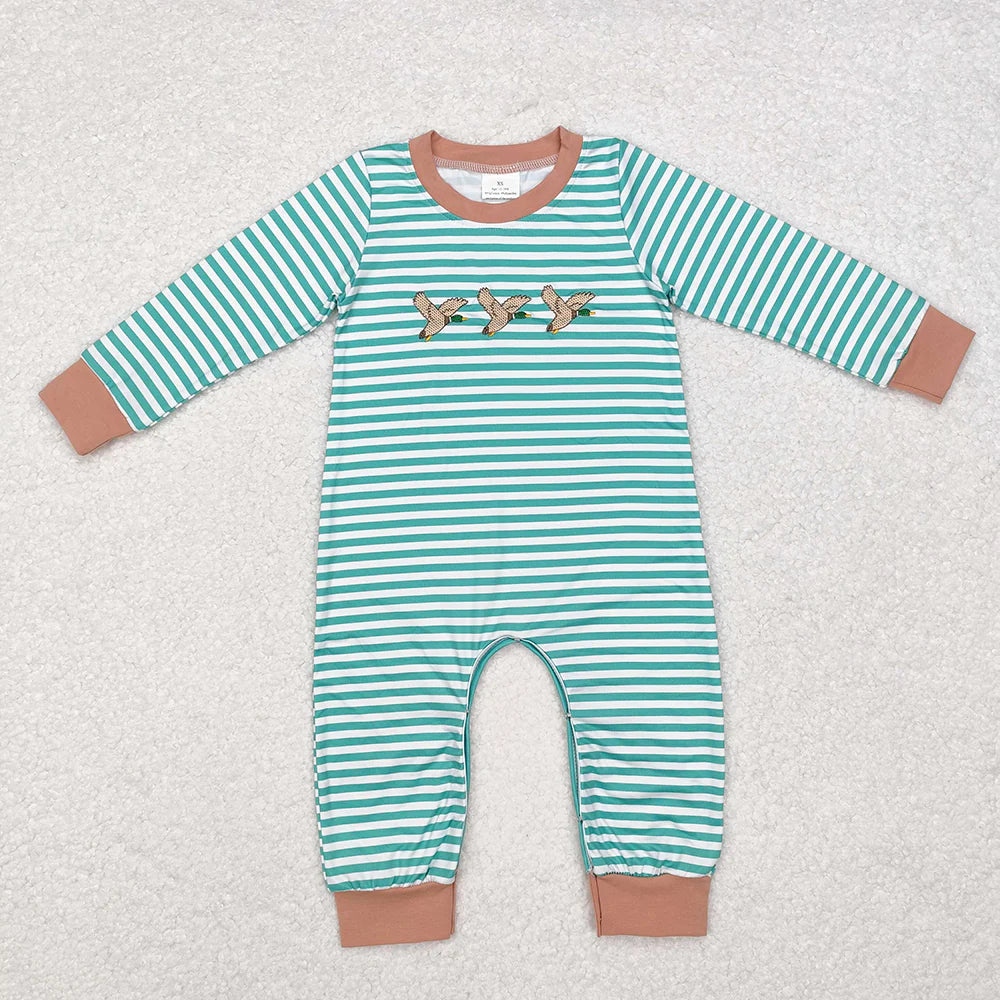 10.4 RTS Sibling Baby Infant Boys Embroidery Hunting Long Sleeve Rompers