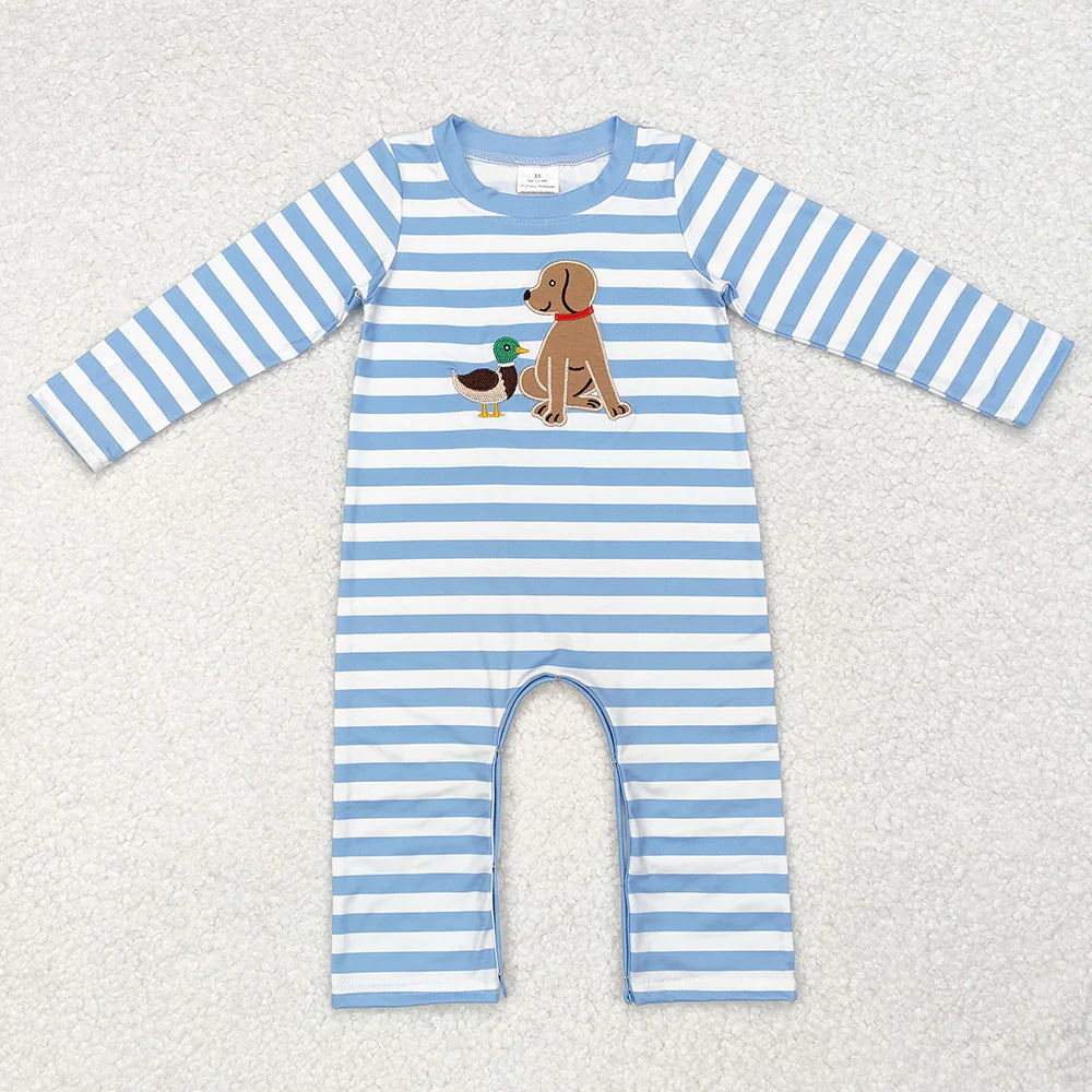 10.4 RTS Sibling Baby Infant Boys Embroidery Hunting Long Sleeve Rompers