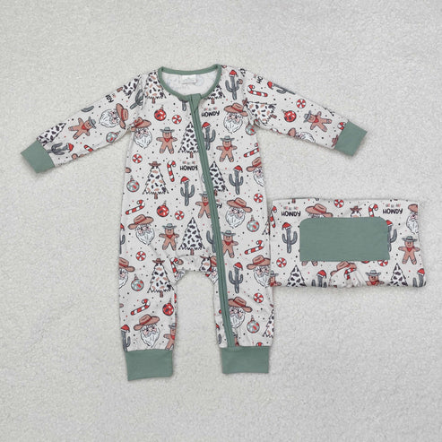 9.16 RTS Sibling Baby Kids Cactus Hats Santa Candy Cane Pajamas Sets Zipper Footie Rompers