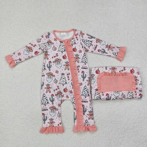 9.16 RTS Sibling Baby Kids Cactus Hats Santa Candy Cane Pajamas Sets Zipper Footie Rompers