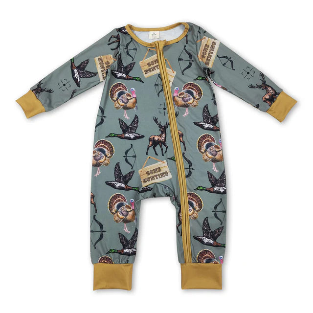 RTS Sibling Sibling milk silk Baby Cute Autumn Turkey Zipper Long Sleeve Rompers