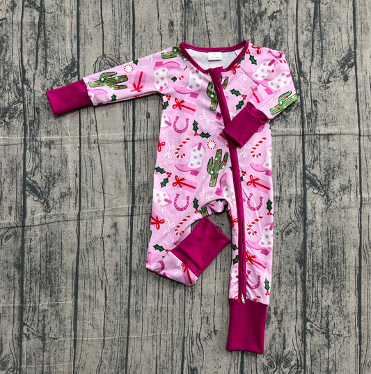 10.22 LR1742 Sample No Moq Baby Infant Girls Western Boots Christmas Zip Rompers