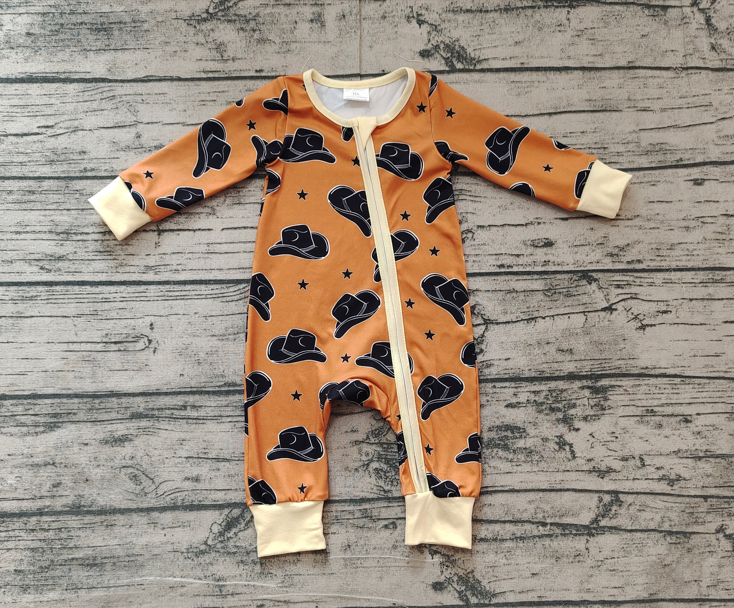 LR1758Long sleeves hat baby kids western zipper romper