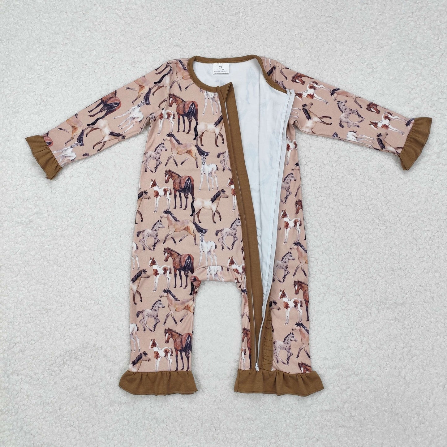 LR1771  Long sleeves horse western kids girls zipper romper